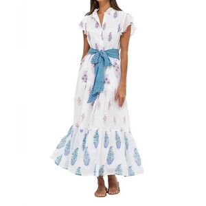 OLIPHANT Ruffle Collar Button Maxi- Tavira Blue XS